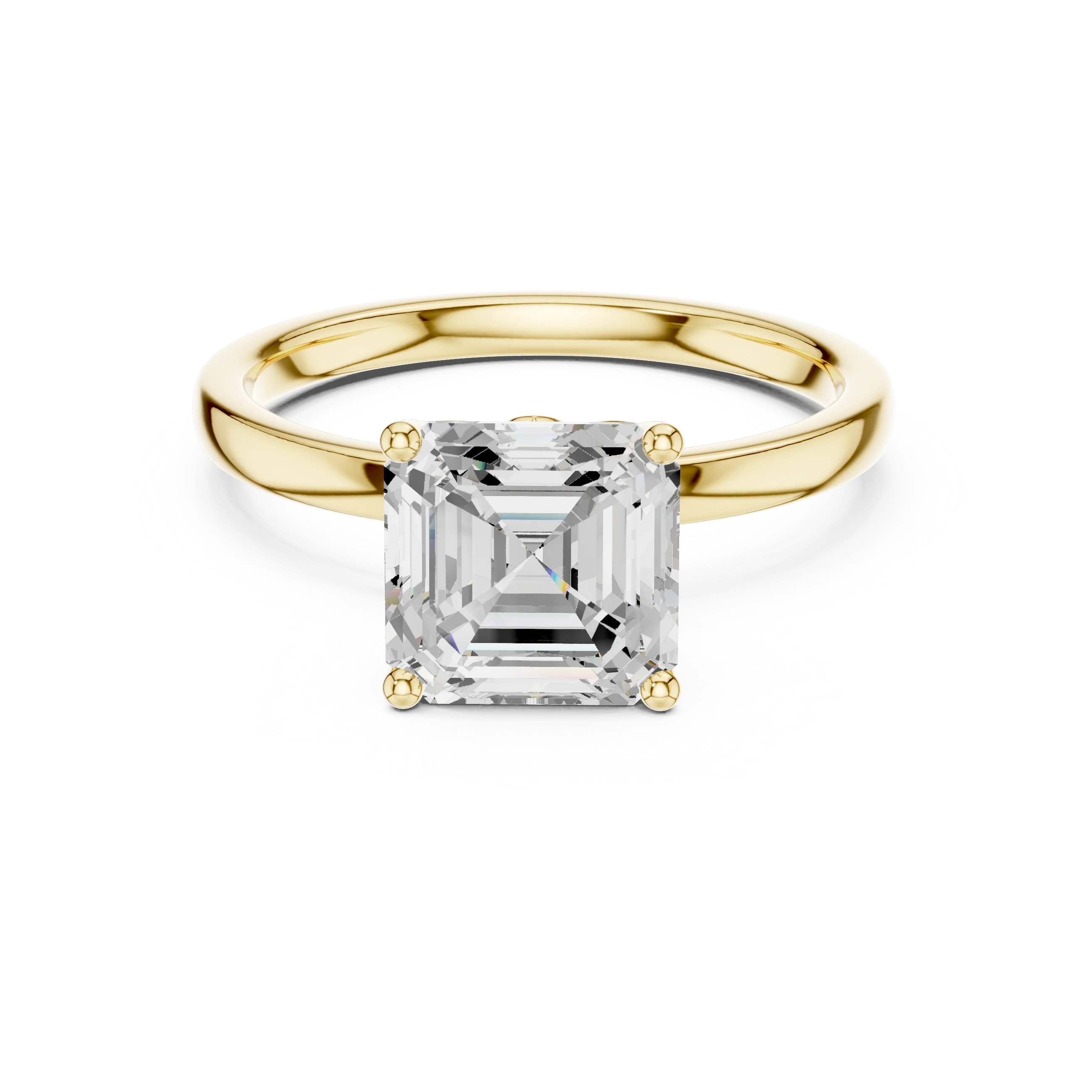 Lab-grown Asscher cut solitaire ring in yellow gold with smooth domed band