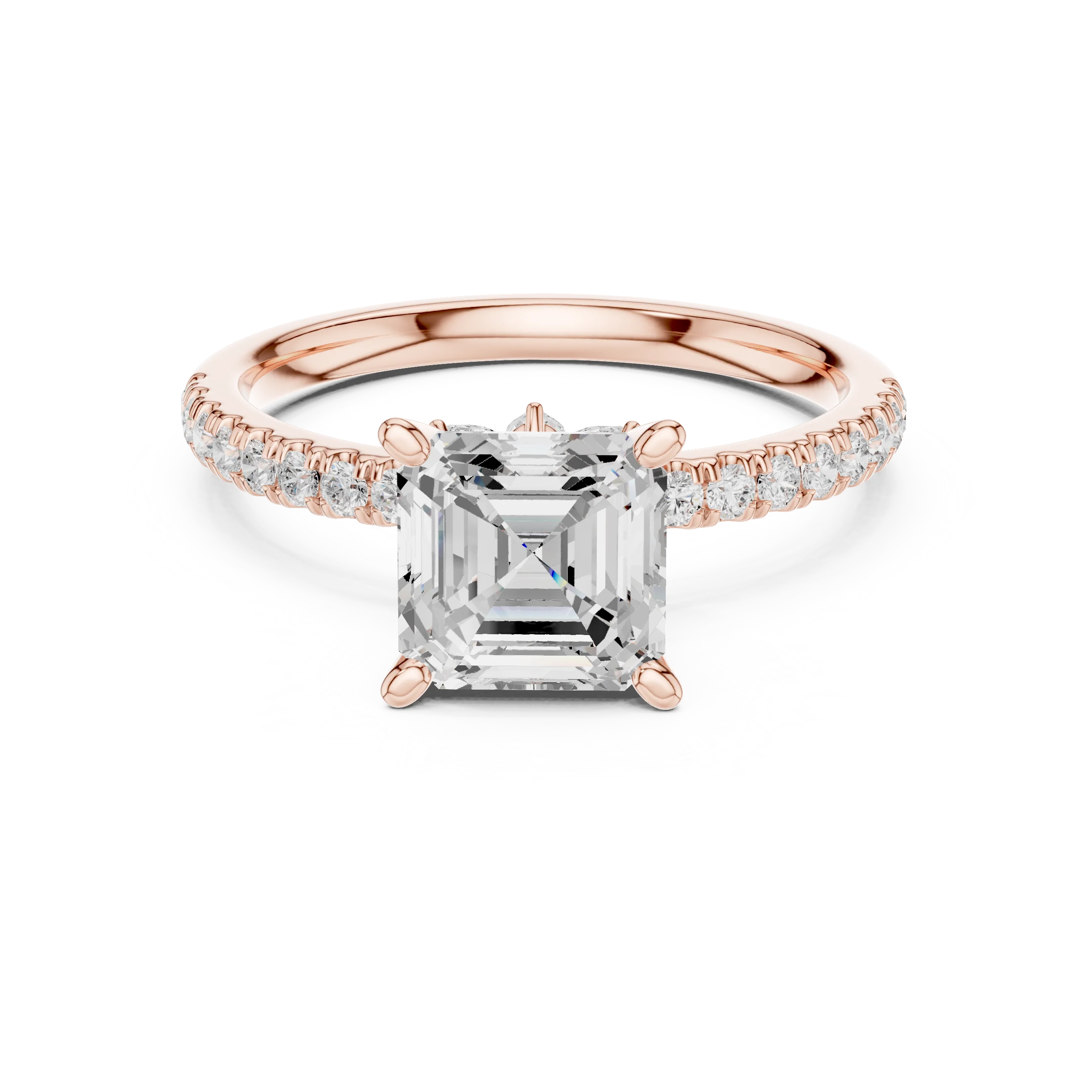 Asscher solitaire ring in rose gold with pave diamond band and lab-grown diamond – Australia