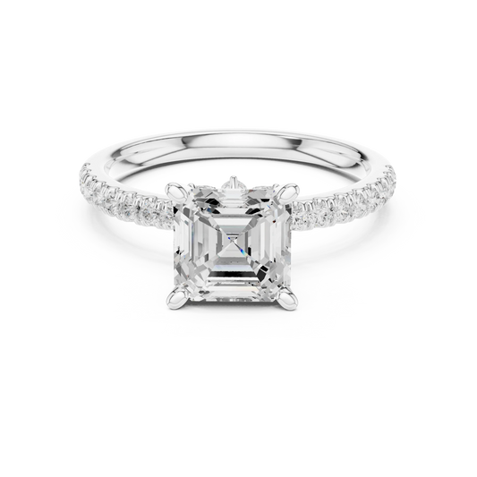 Asscher solitaire ring in white gold with pave diamond band and lab-grown diamond – Australia