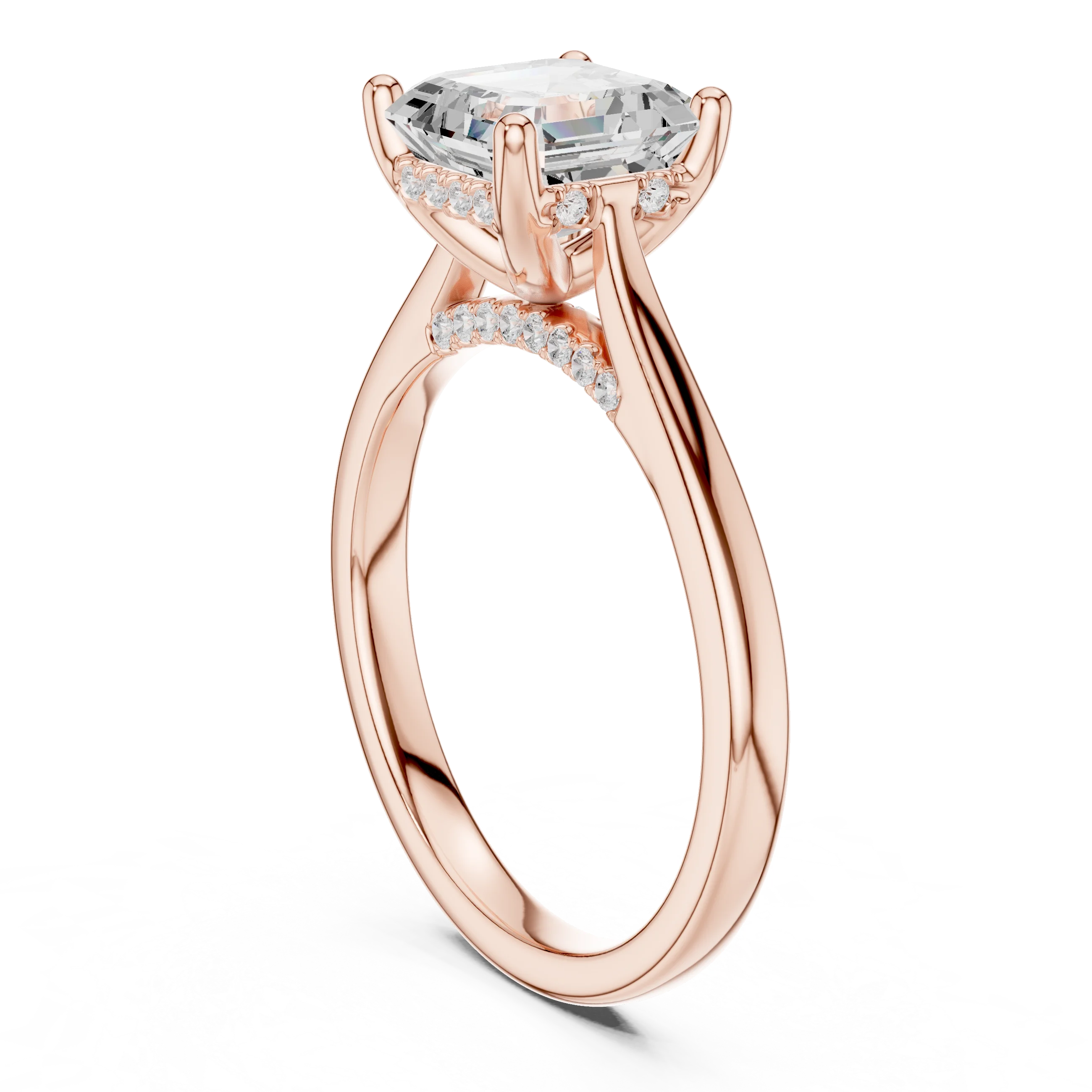 Back view of rose gold Asscher solitaire ring with plain domed band and lab-grown diamond – Australia