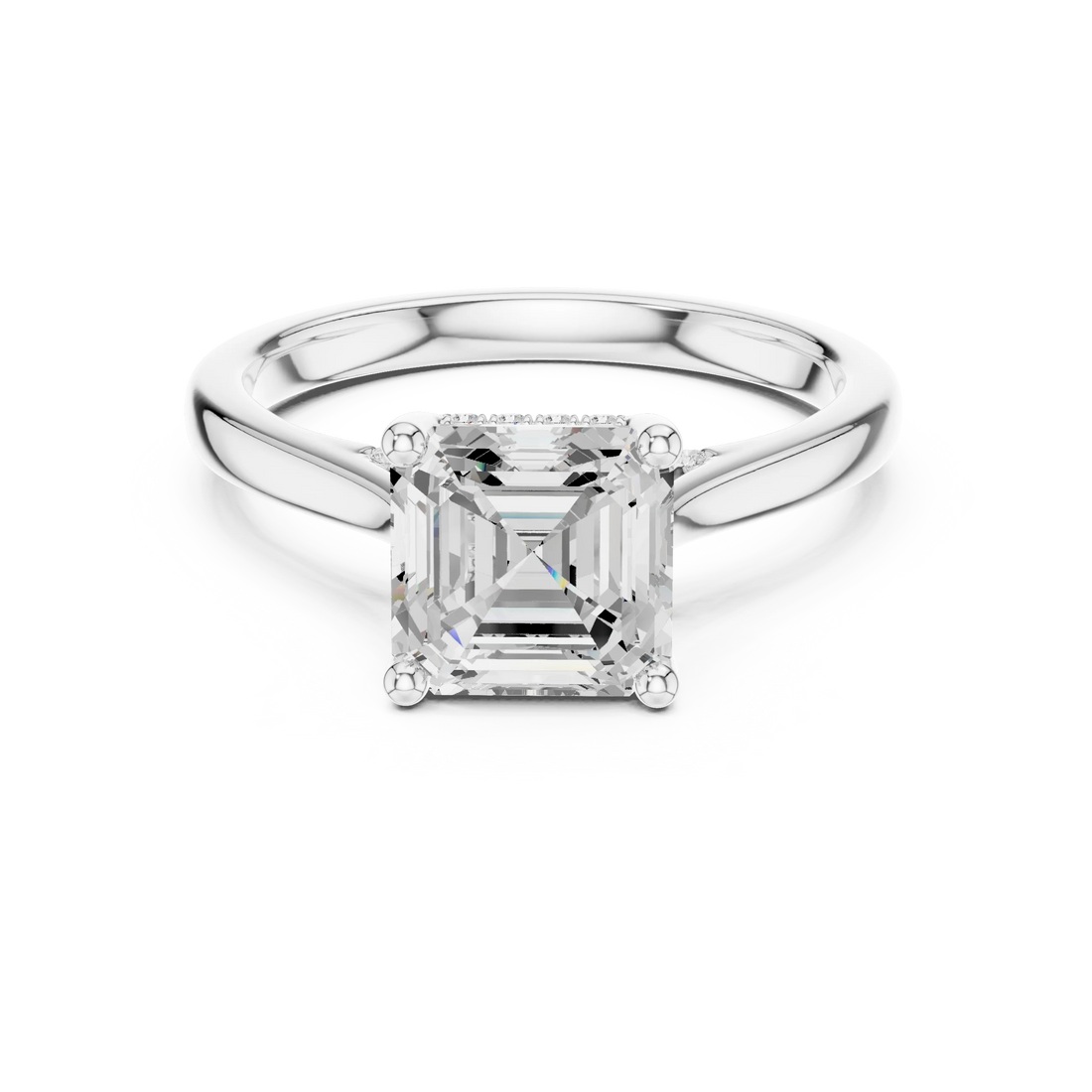 Asscher solitaire ring in white gold with plain domed band and lab-grown diamond – Australia