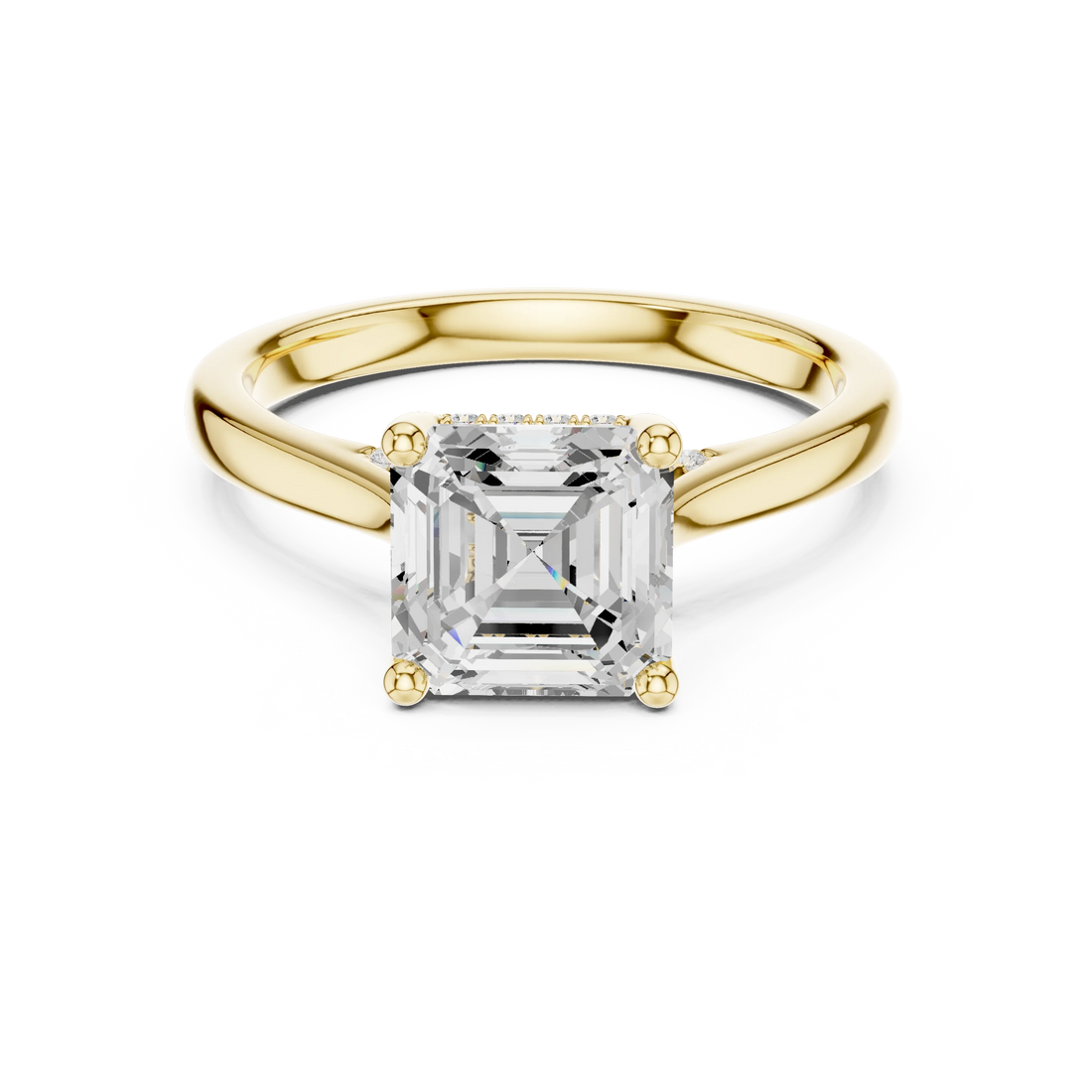 Asscher solitaire ring in yellow gold with plain domed band and lab-grown diamond – Australia