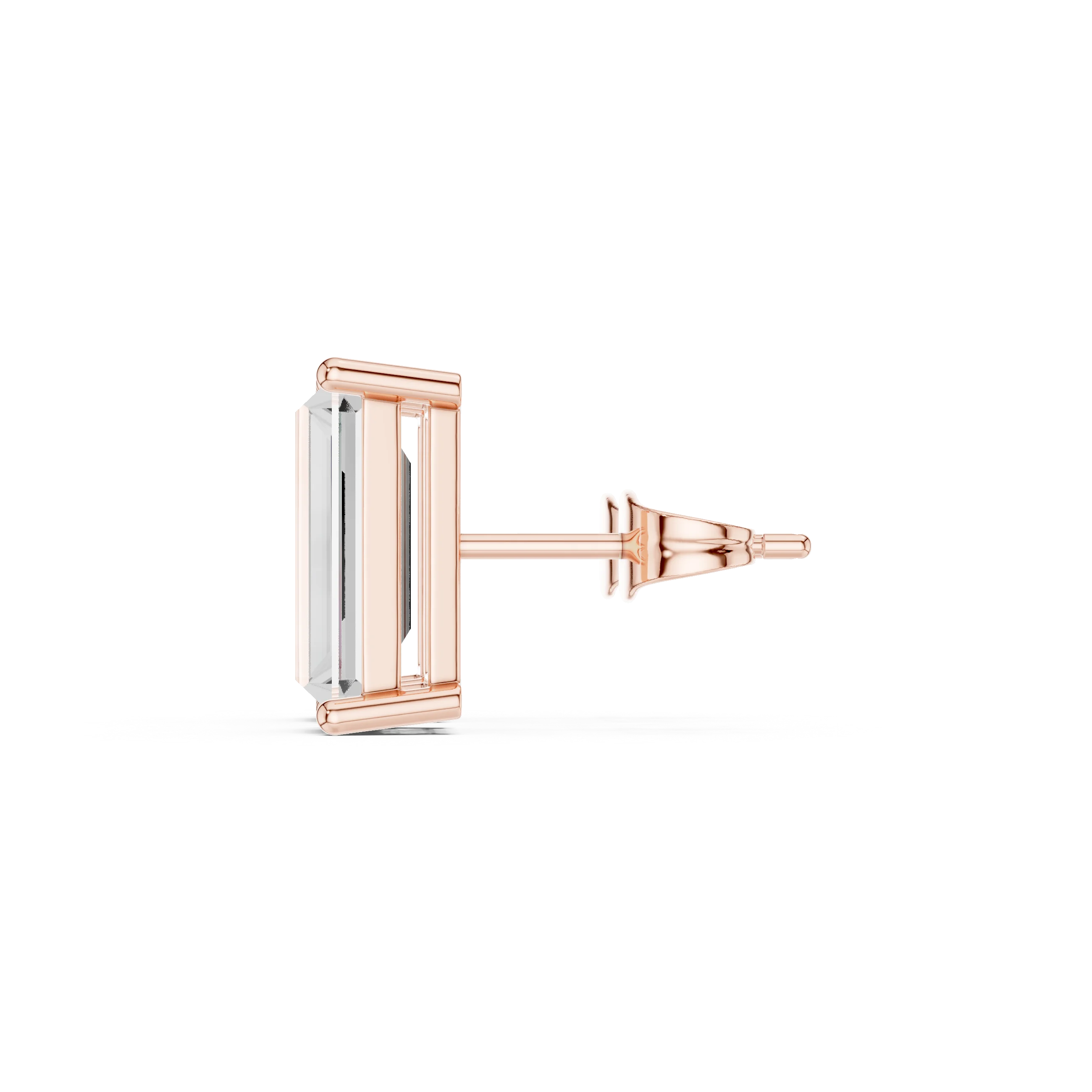 Rose gold and silver earring on a white background with side view