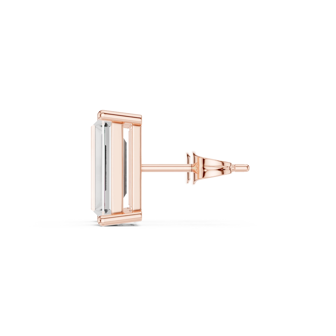 Rose gold and silver earring on a white background with side view