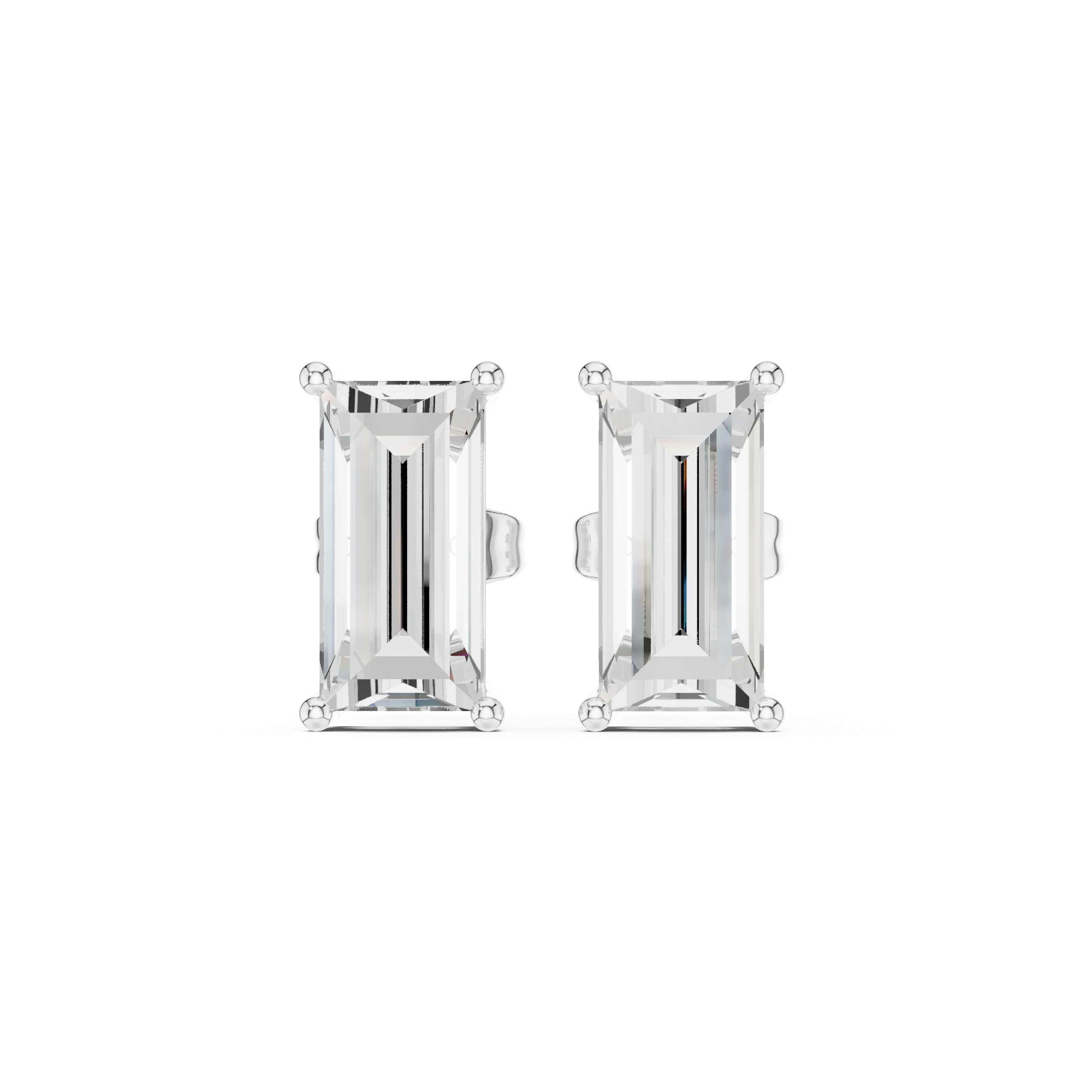 Pair of emerald-cut stud earrings on a white background