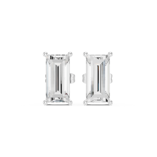 Pair of emerald-cut stud earrings on a white background