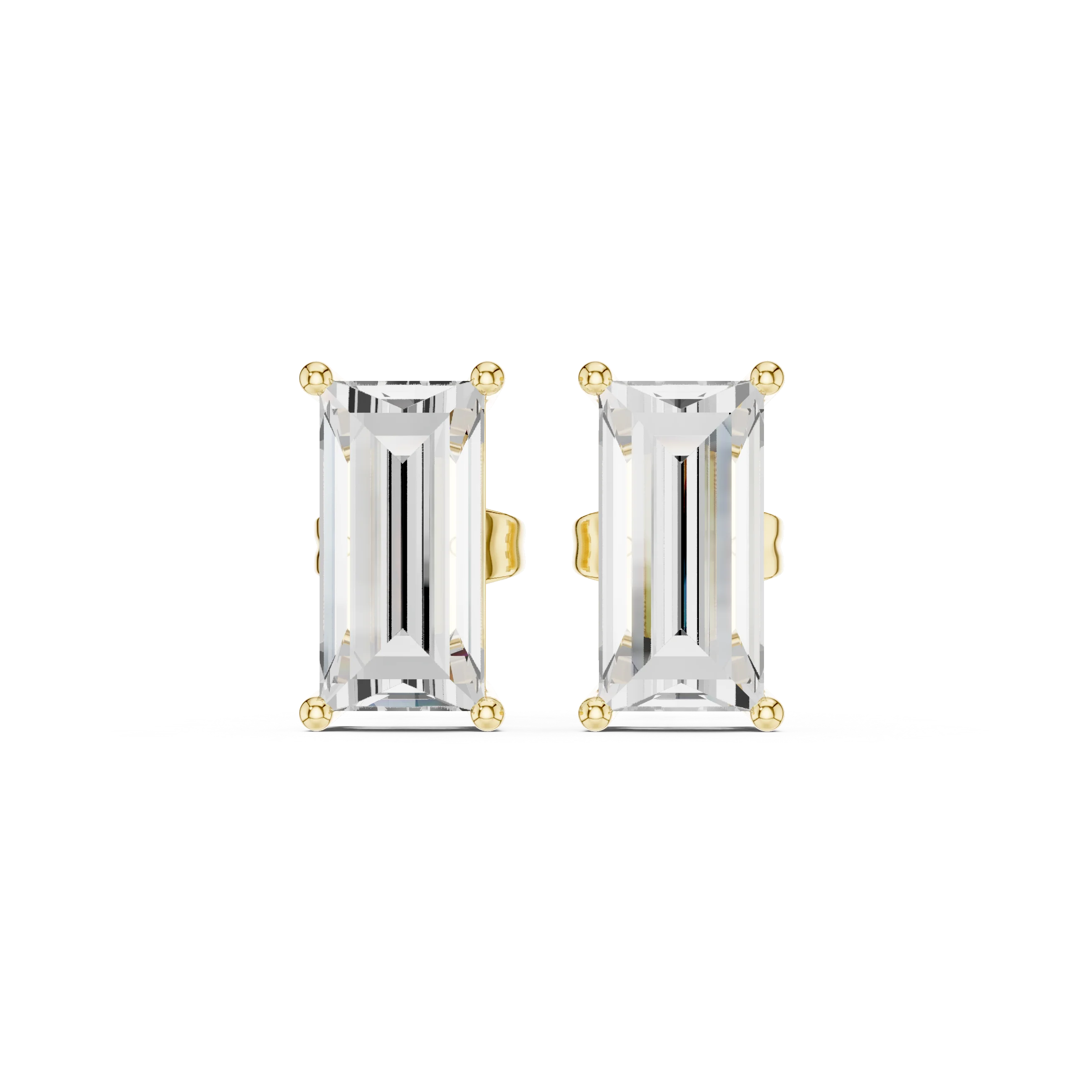 Baguette cut lab grown diamond stud earrings in yellow gold by Diamonds for Everyone Australia