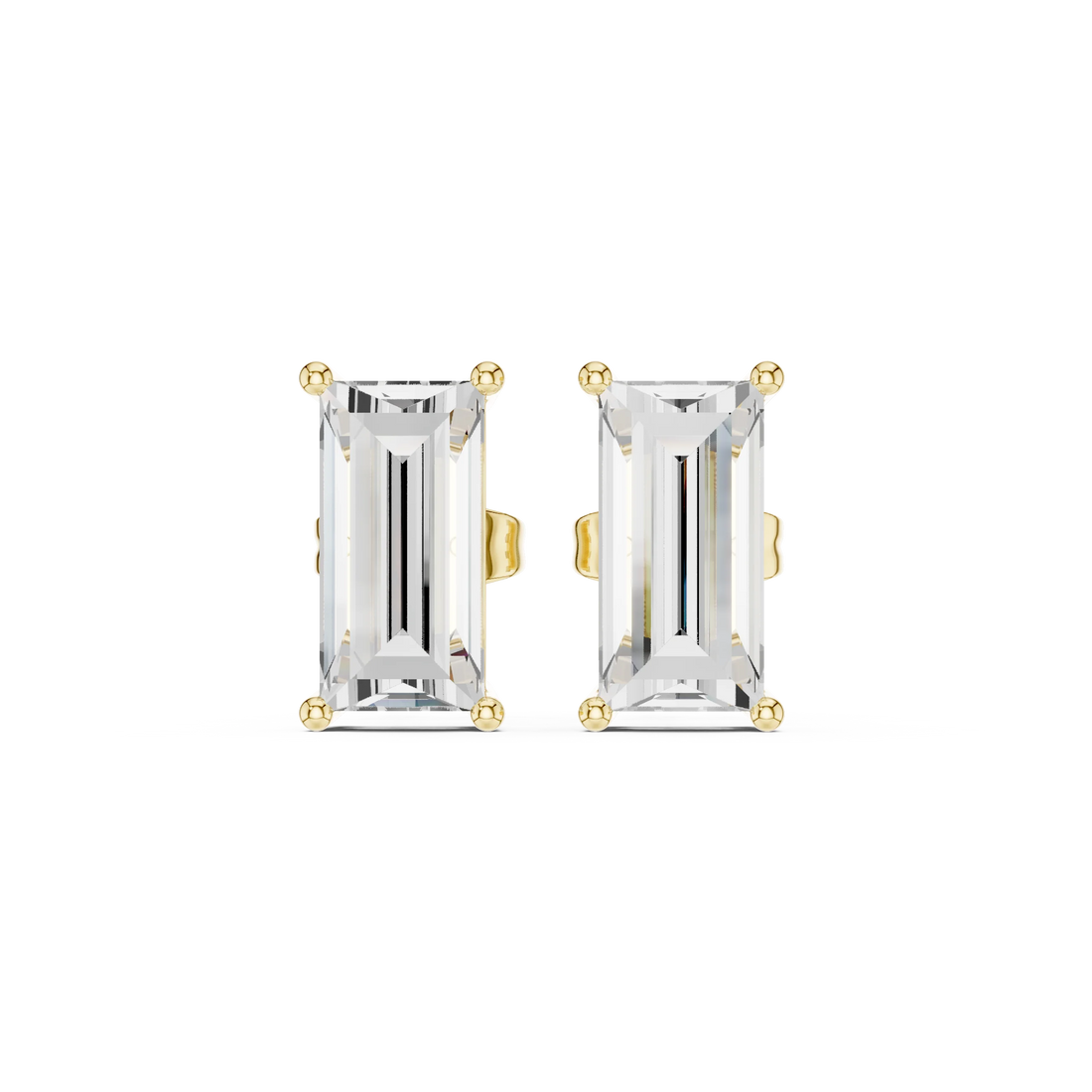 Baguette cut lab grown diamond stud earrings in yellow gold by Diamonds for Everyone Australia