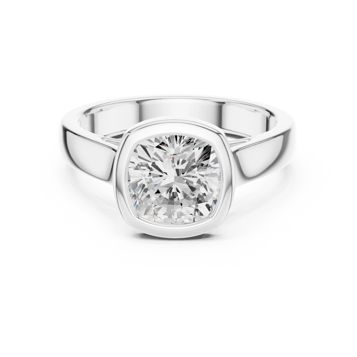 Cushion bezel solitaire ring in white gold with lab-grown diamond – Australia