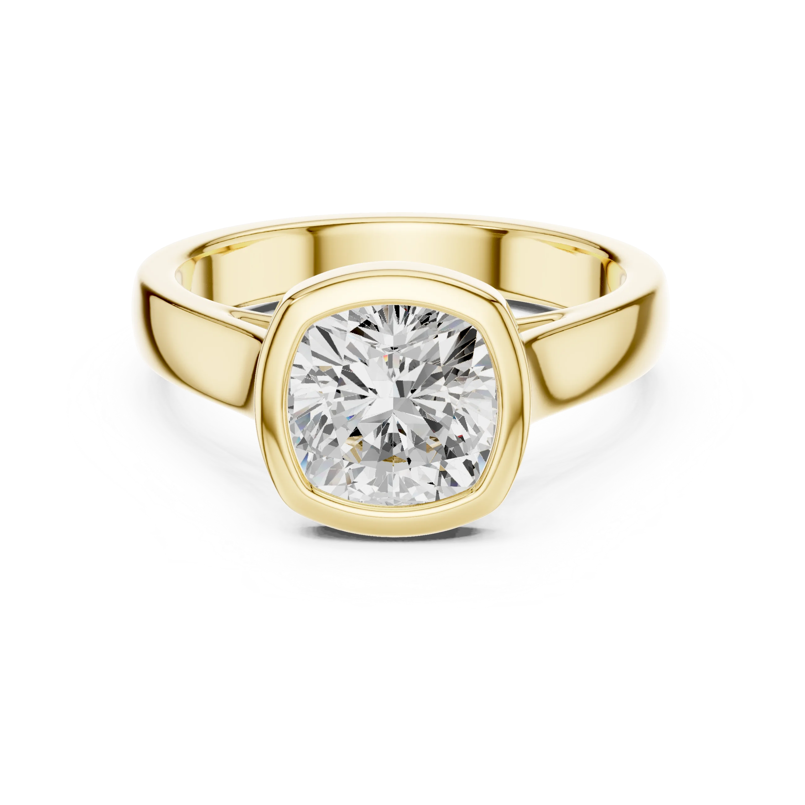 Cushion bezel solitaire ring in yellow gold with lab-grown diamond – Australia