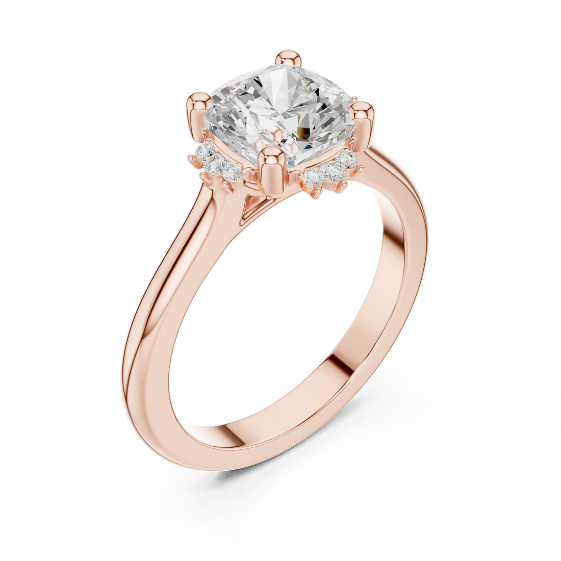 Front view of rose gold cushion cluster ring with lab-grown diamond – Australia