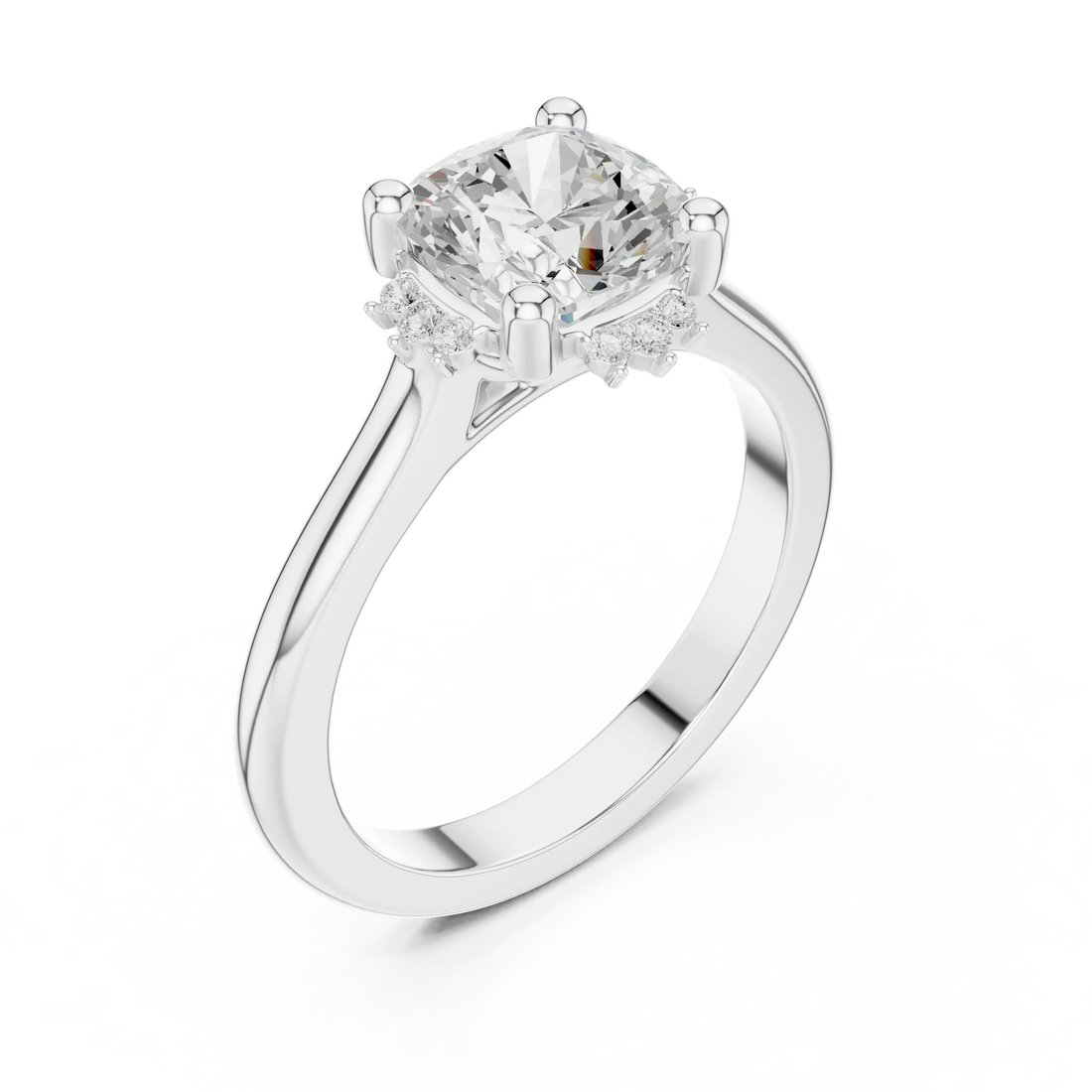 Front view of white gold cushion cluster ring with lab-grown diamond – Australia