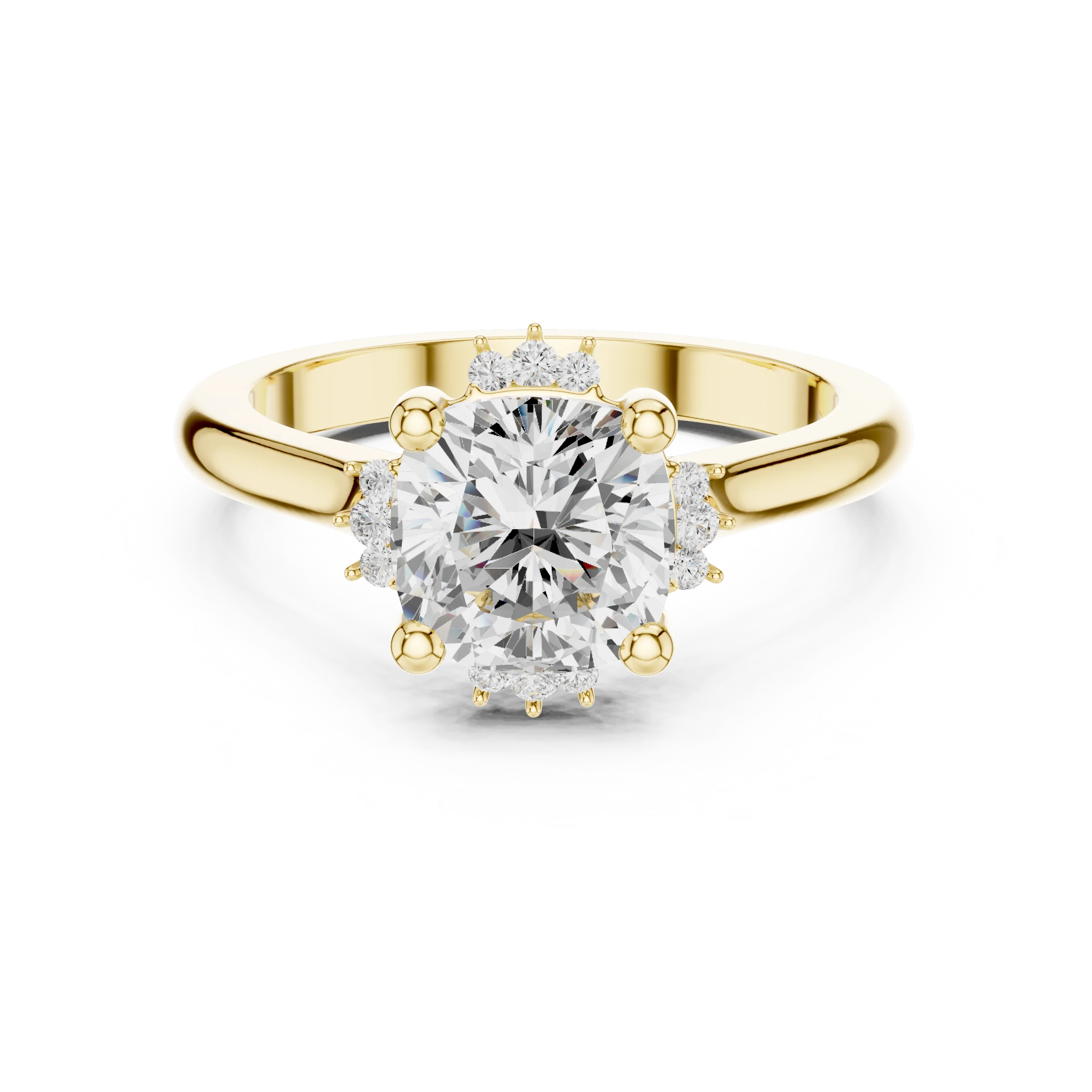 Cushion cluster ring in yellow gold with lab-grown diamond – Australia