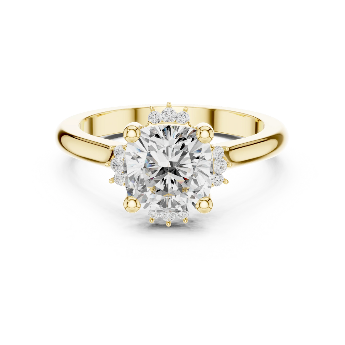Cushion cluster ring in yellow gold with lab-grown diamond – Australia