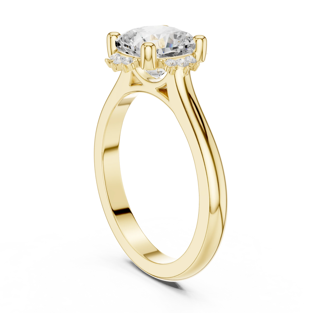 Back side view of yellow gold cushion cluster ring with lab-grown diamond – Australia