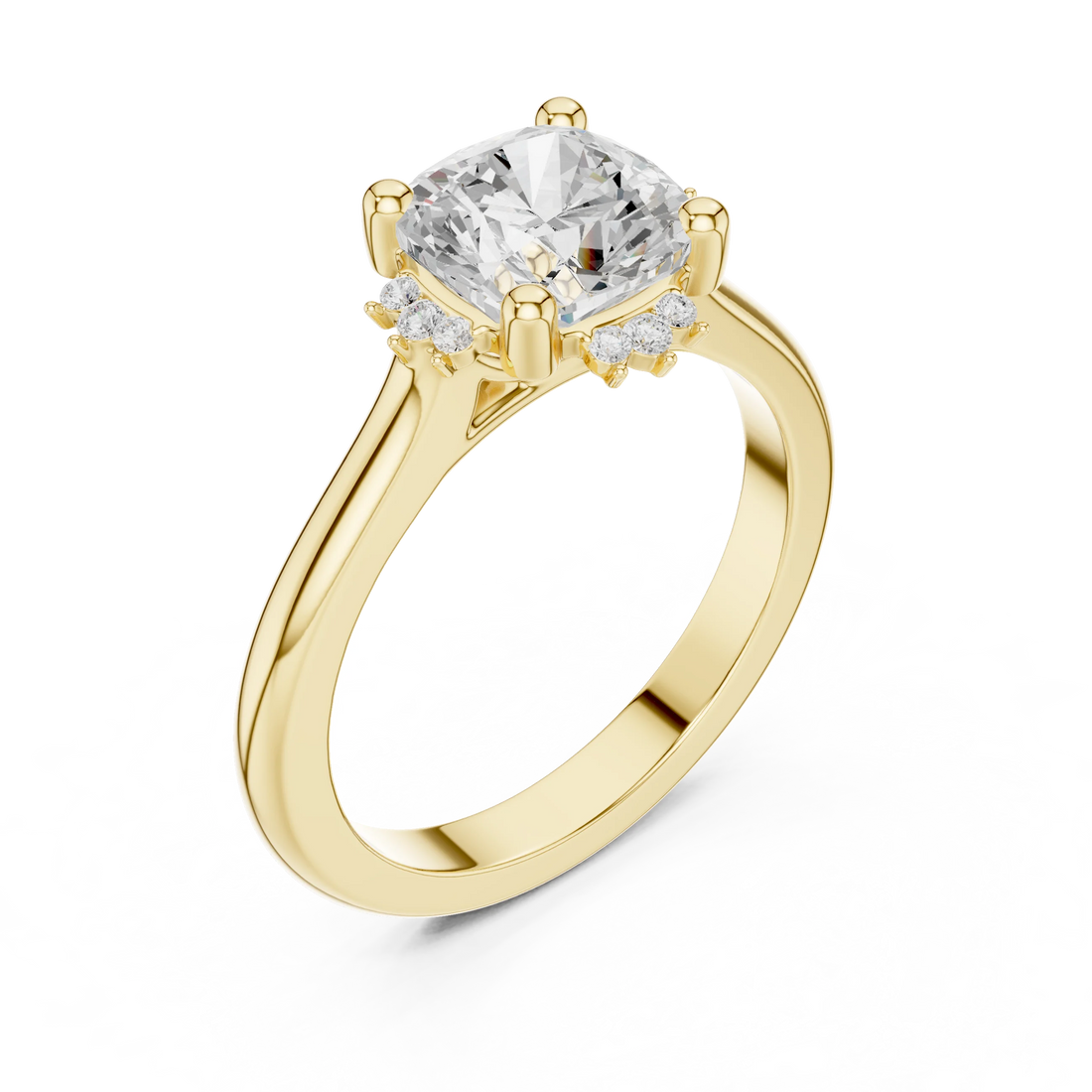 Front view of yellow gold cushion cluster ring with lab-grown diamond – Australia