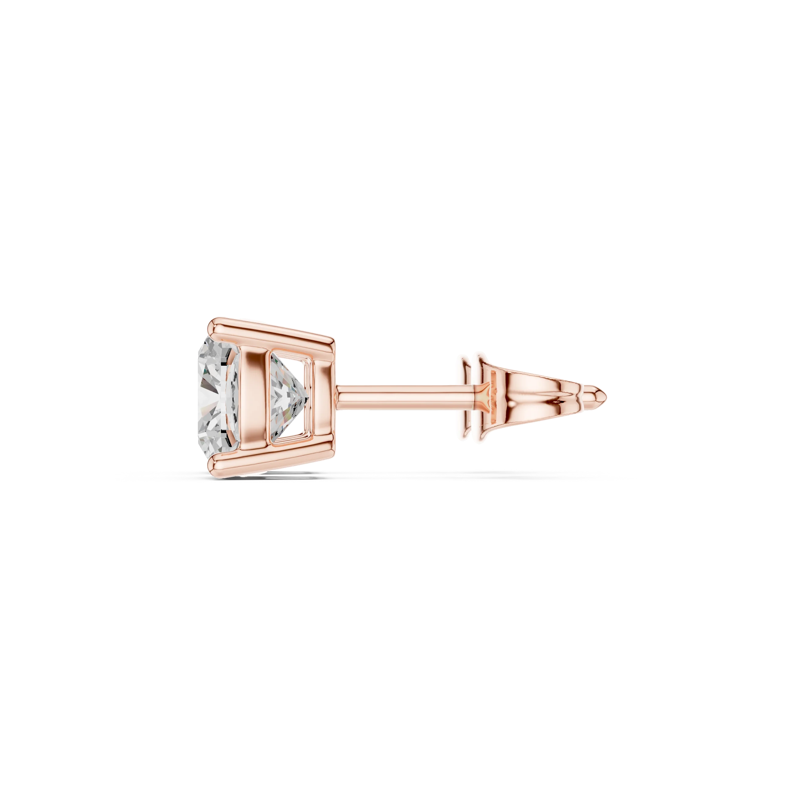 Cushion cut lab grown diamond stud earrings in rose gold side view by Diamonds for Everyone Australia