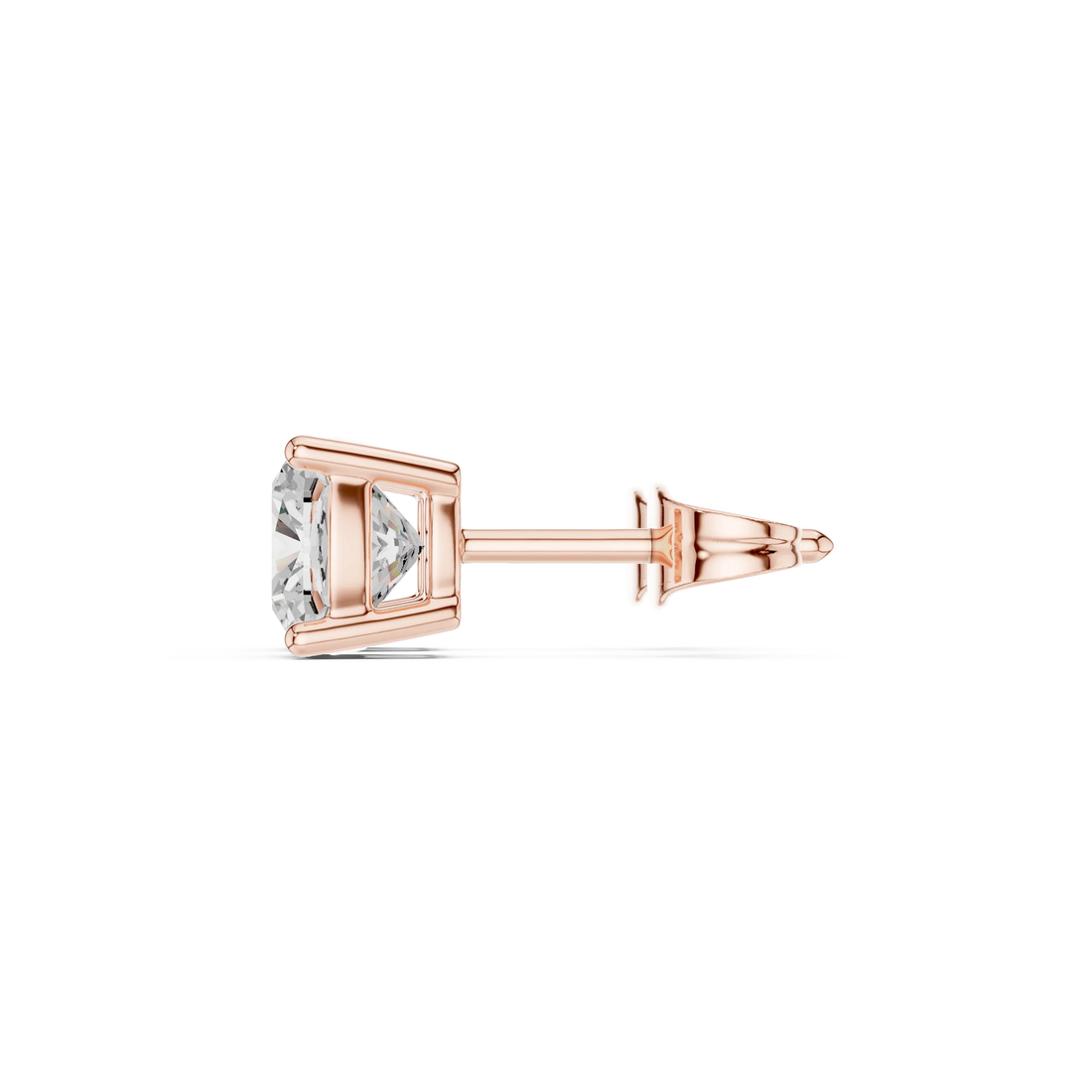 Cushion cut lab grown diamond stud earrings in rose gold side view by Diamonds for Everyone Australia