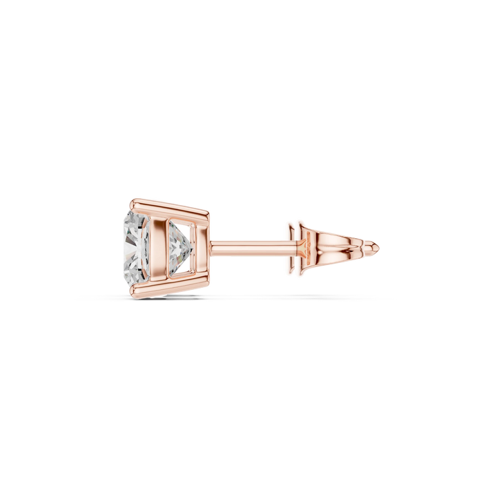 Cushion cut lab grown diamond stud earrings in rose gold side view by Diamonds for Everyone Australia