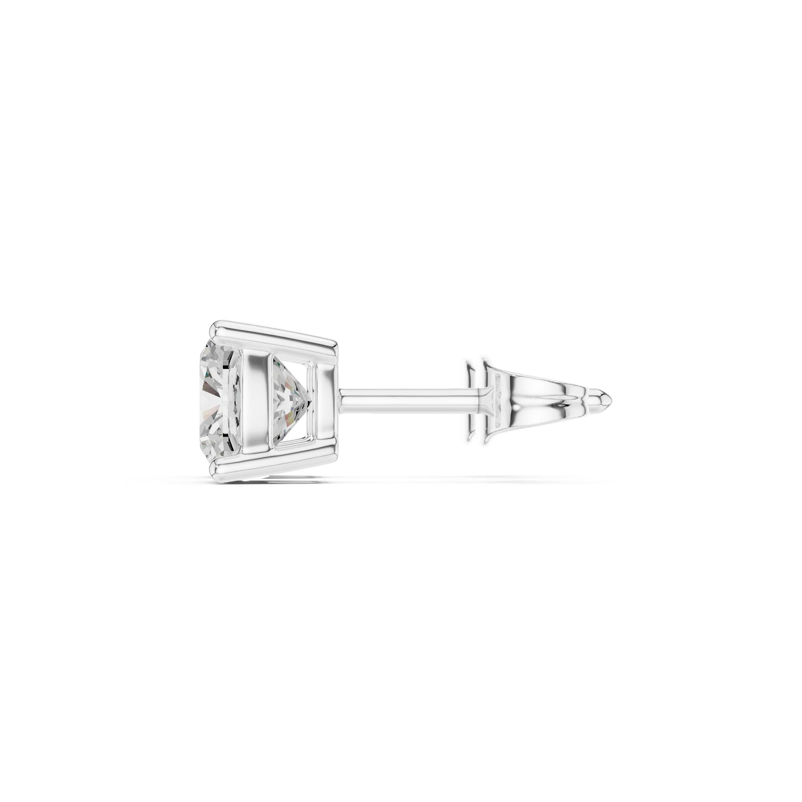 Cushion cut lab grown diamond stud earrings in white gold side view by Diamonds for Everyone Australia