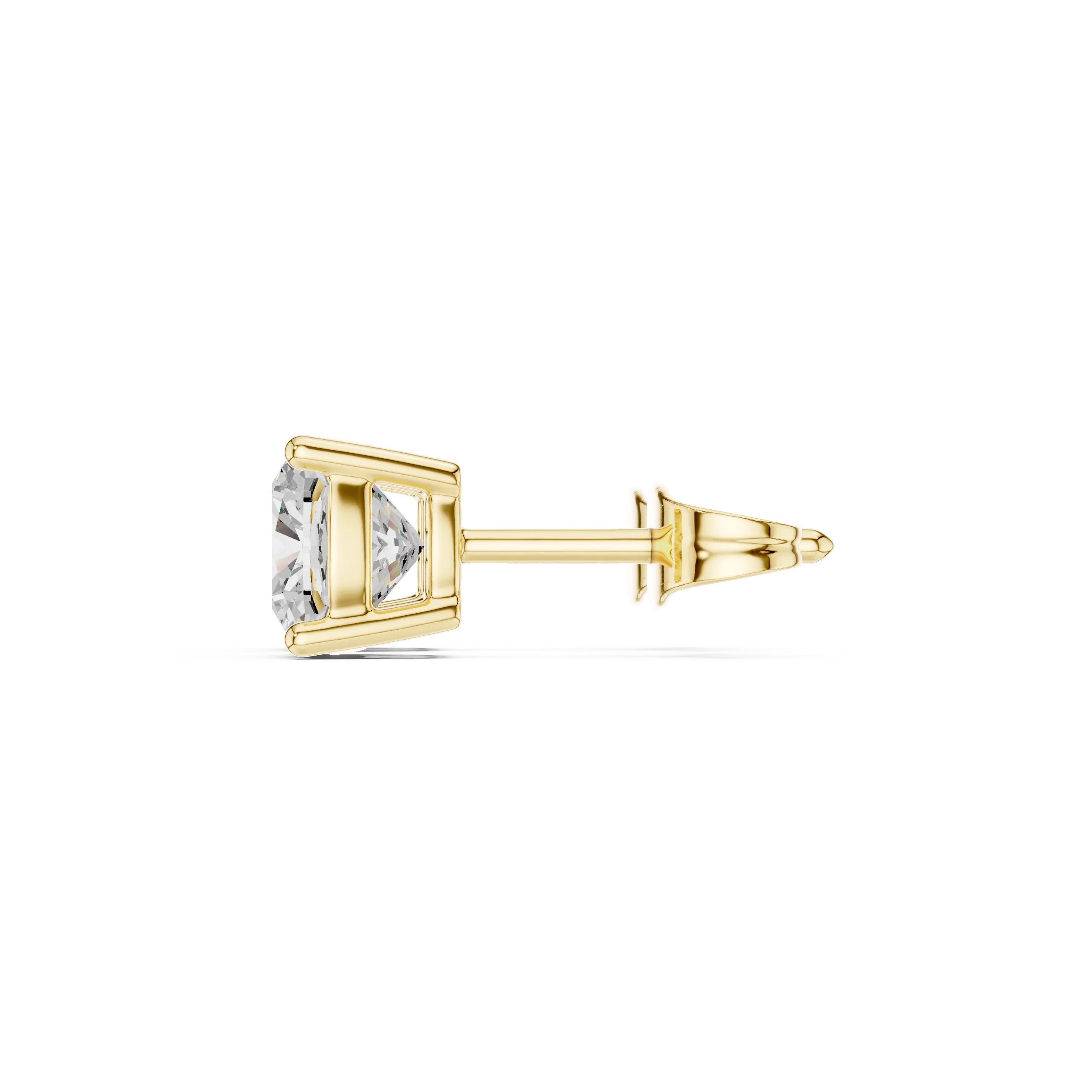 Cushion cut lab grown diamond stud earrings in yellow gold side view by Diamonds for Everyone Australia