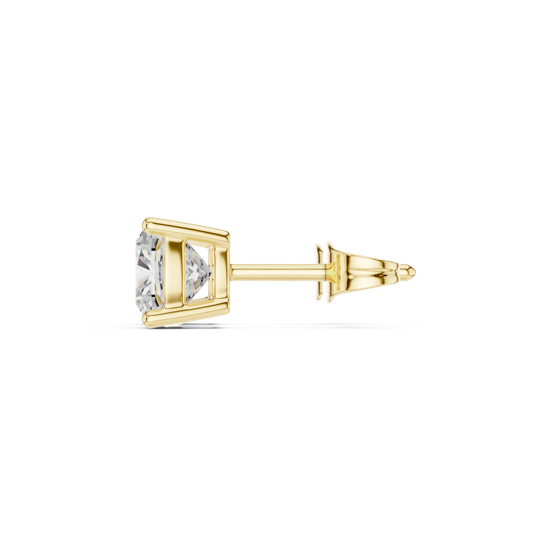 Cushion cut lab grown diamond stud earrings in yellow gold side view by Diamonds for Everyone Australia