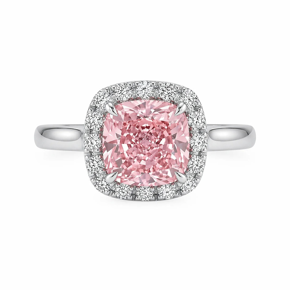Cushion cut halo fancy pink diamond micropave engagement ring in white gold with lab-grown diamonds – Australia