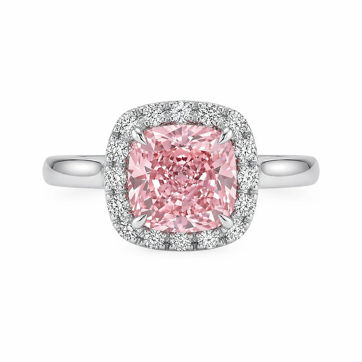 Cushion cut halo fancy pink diamond micropave engagement ring in white gold with lab-grown diamonds – Australia
