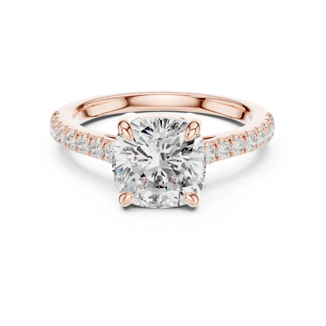 Lab-grown cushion diamond pavé band ring in rose gold