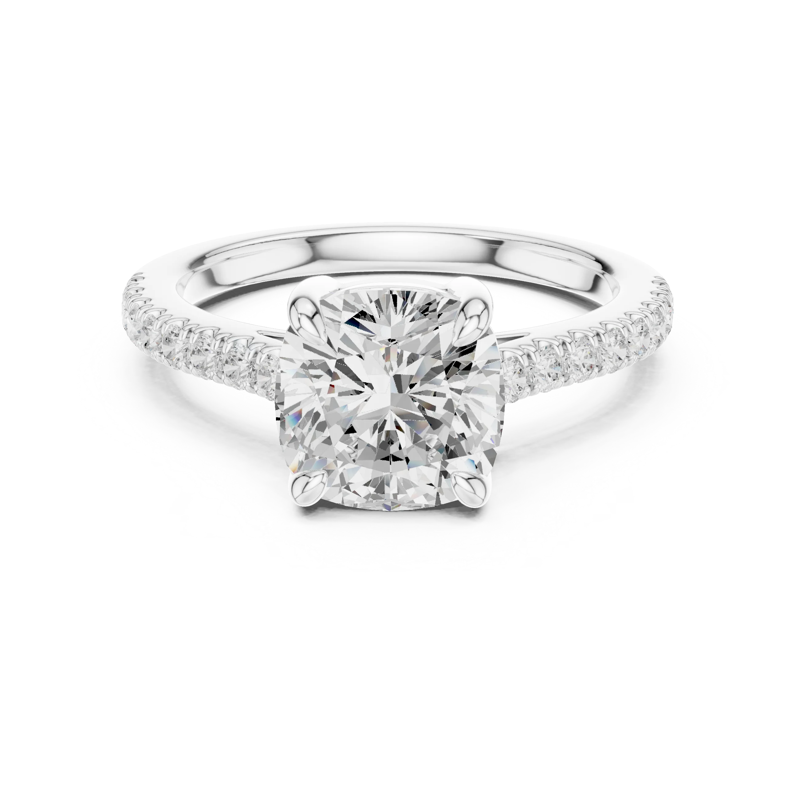 Lab-grown cushion diamond pavé band ring in white gold