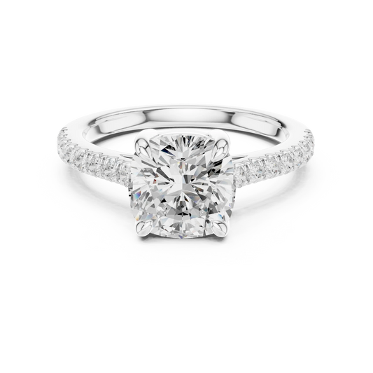 Lab-grown cushion diamond pavé band ring in white gold