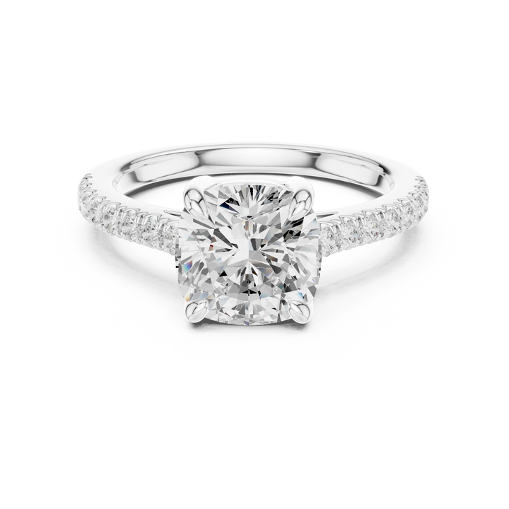 Lab-grown cushion diamond pavé band ring in white gold