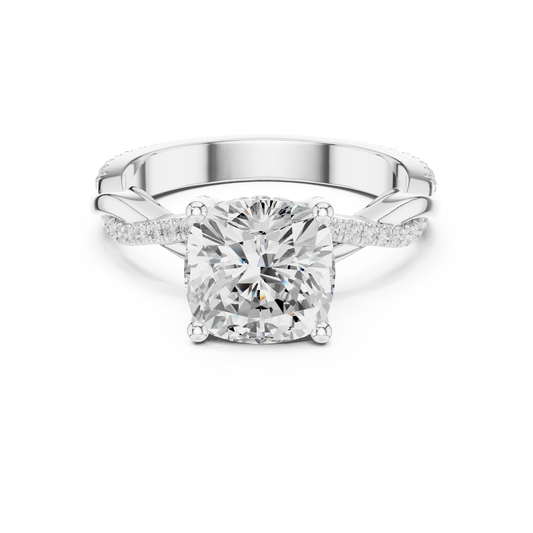 Cushion diamond ring in white gold with twisted vine pave band and lab-grown diamond – Australia