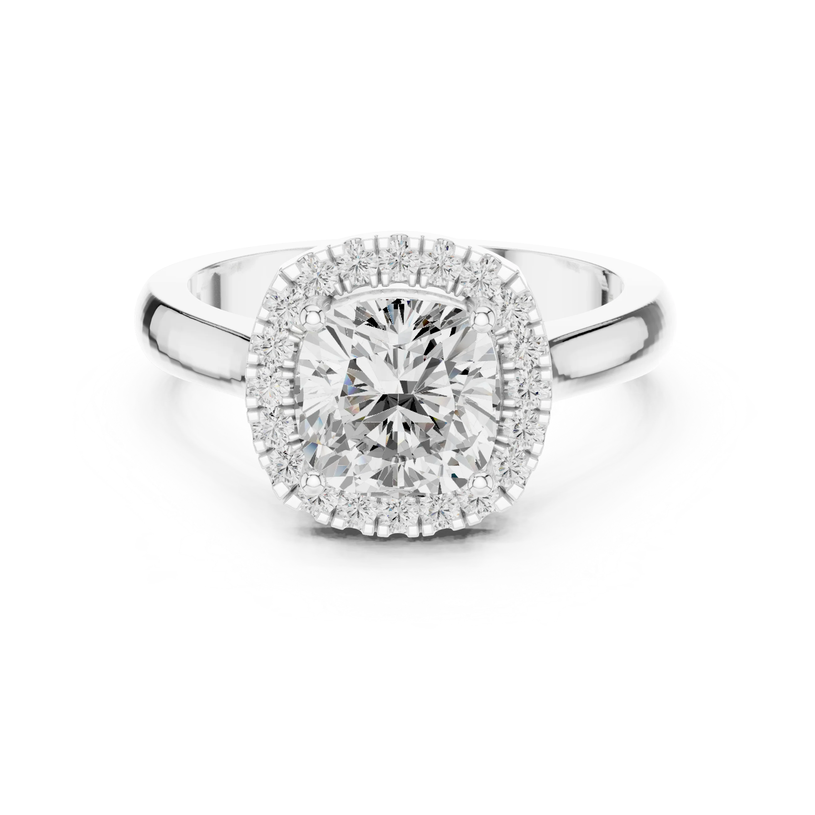 Cushion cut halo ring with lab-grown diamond in white gold, elegant and timeless design, Australia collection