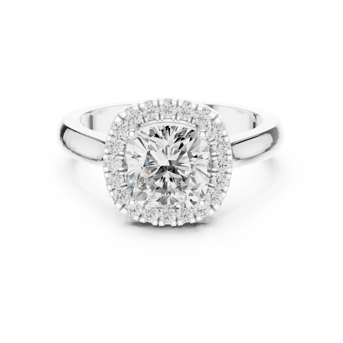 Cushion cut halo ring with lab-grown diamond in white gold, elegant and timeless design, Australia collection