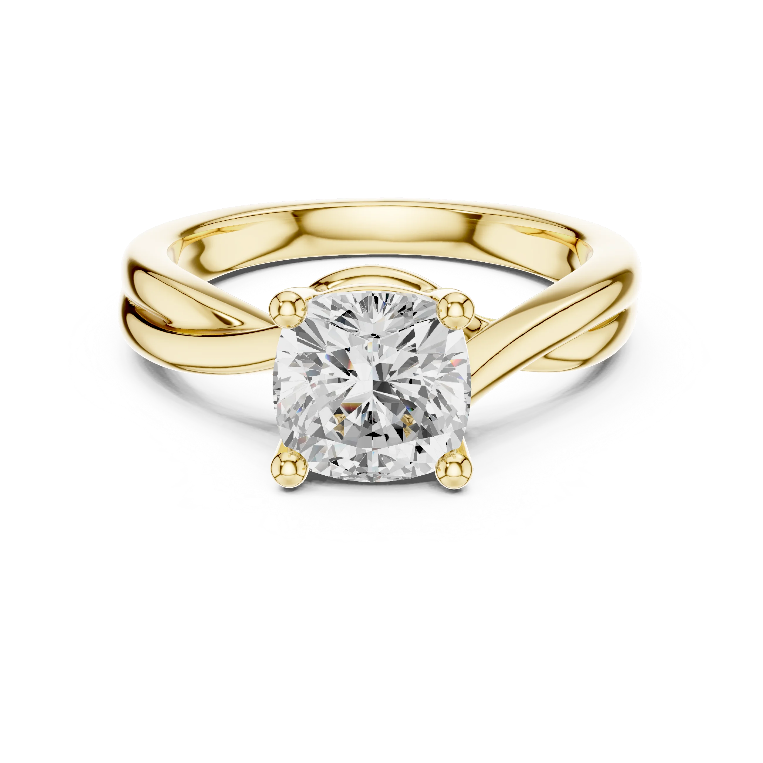 Lab-grown Asscher cut solitaire ring in yellow gold with twisted band design