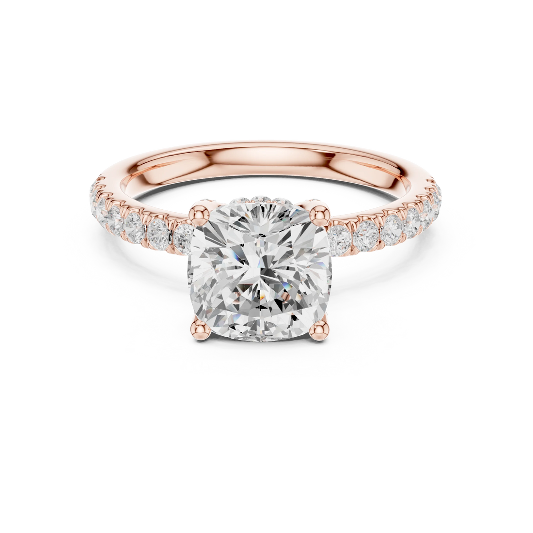 Cushion solitaire ring in rose gold with pave diamond band and lab-grown diamond – Australia