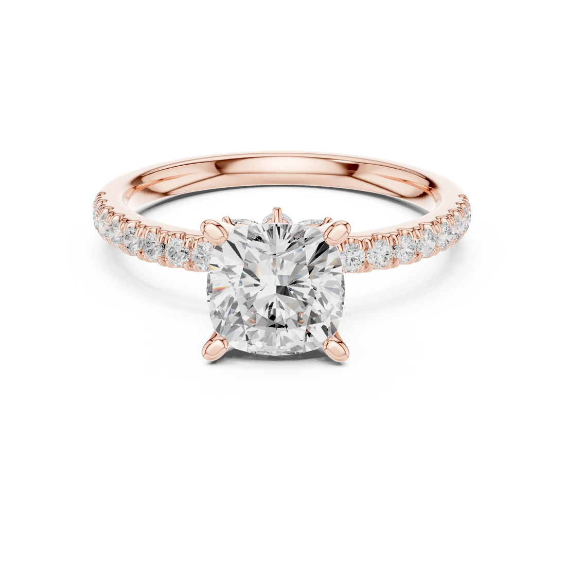 Cushion solitaire ring in rose gold with pave diamond band and lab-grown diamond – Australia