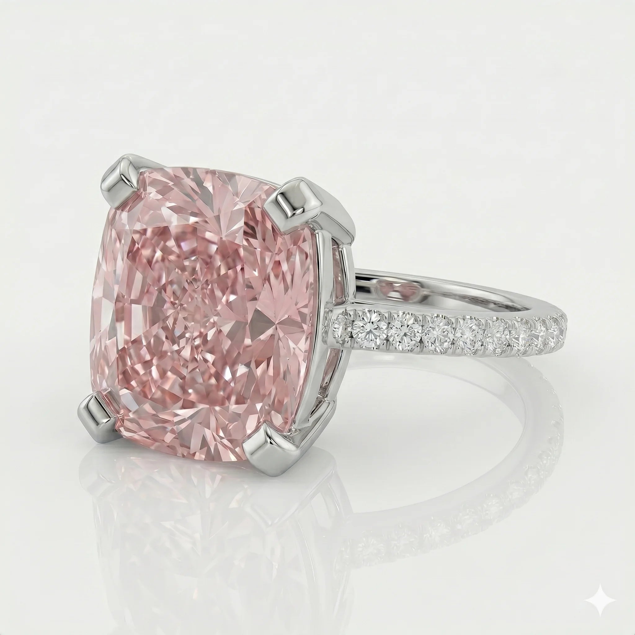 Side view of white gold cushion solitaire side stone lab diamond engagement ring – Australia