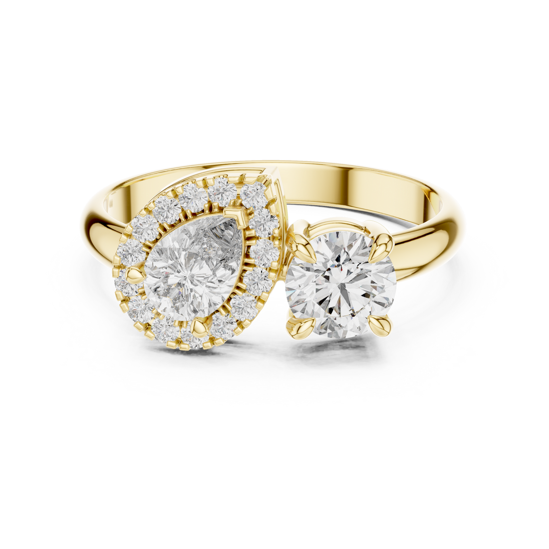 Luxury Gold-Tone Dual Crystal Halo Ring
