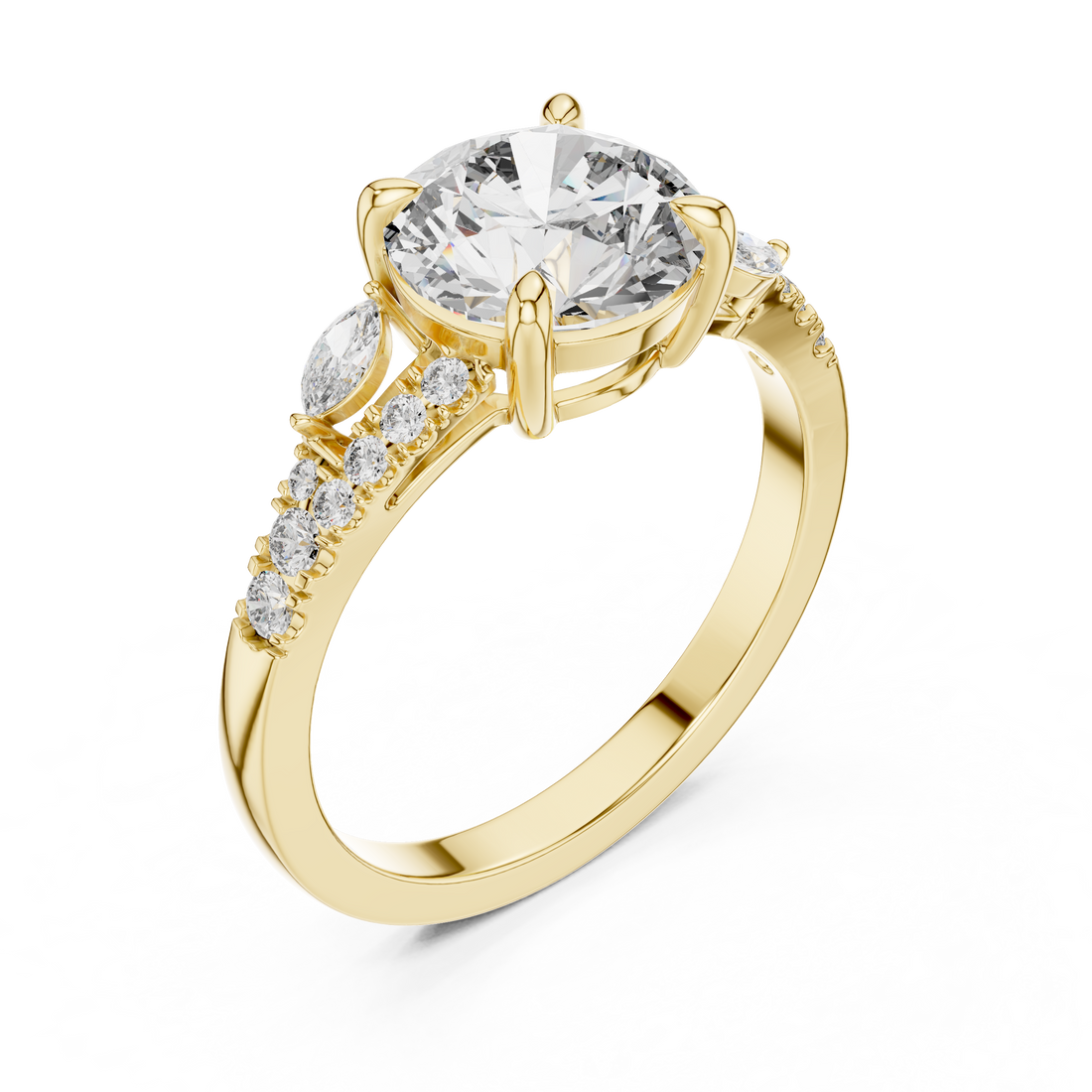 Classic Round Accent Solitaire Diamond Ring