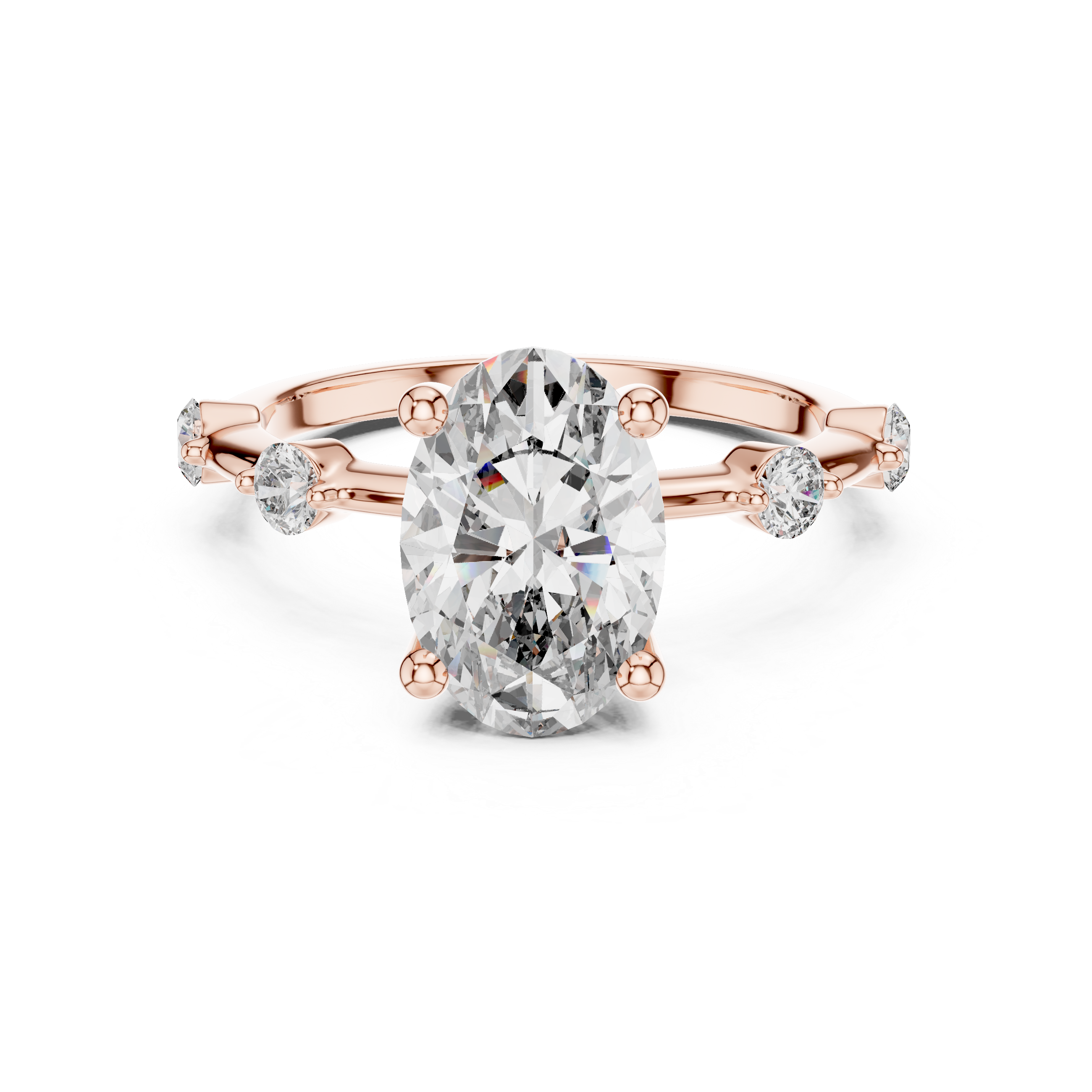 Oval Solitaire Diamond Ring with Round Side Accents