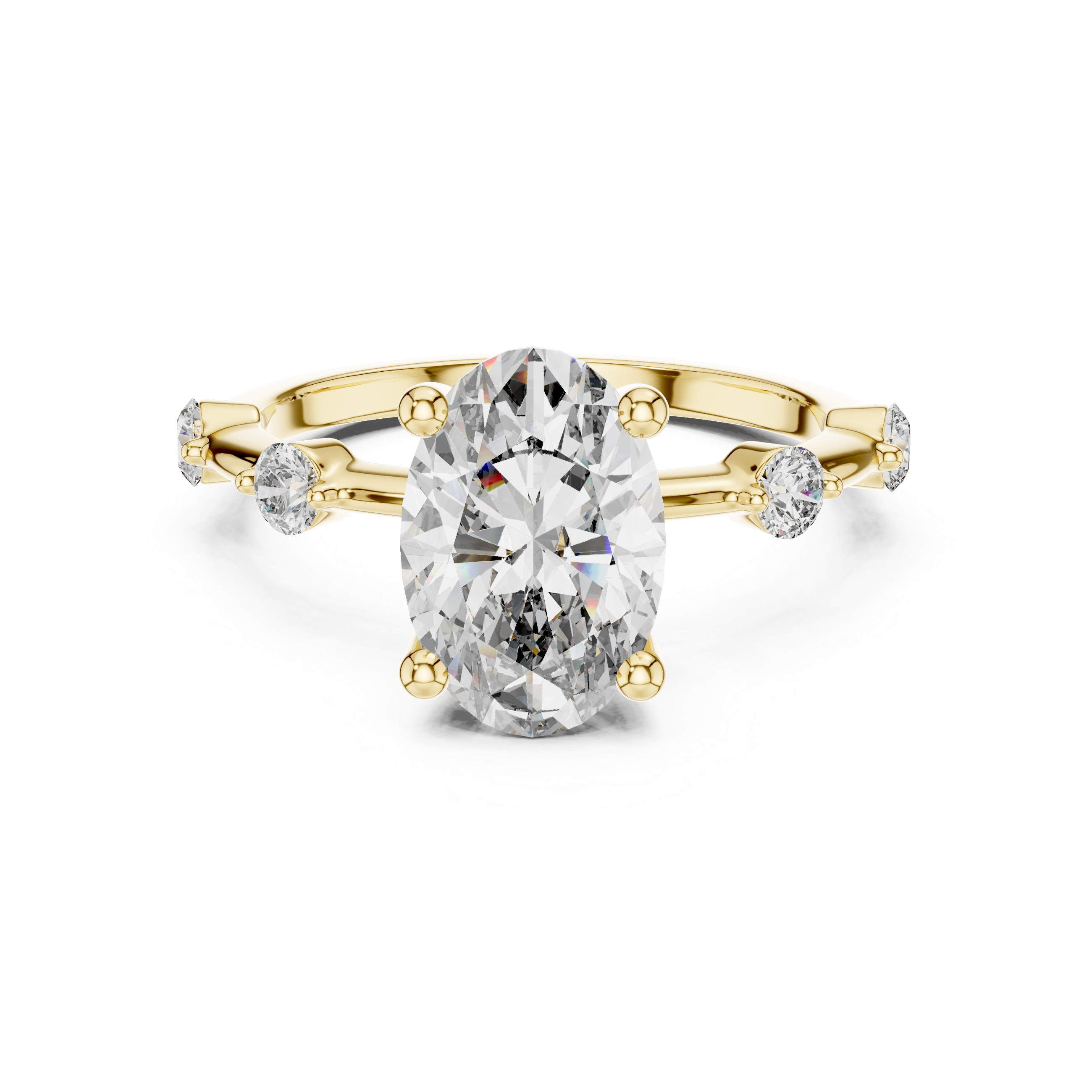 Oval Solitaire Diamond Ring with Round Side Accents