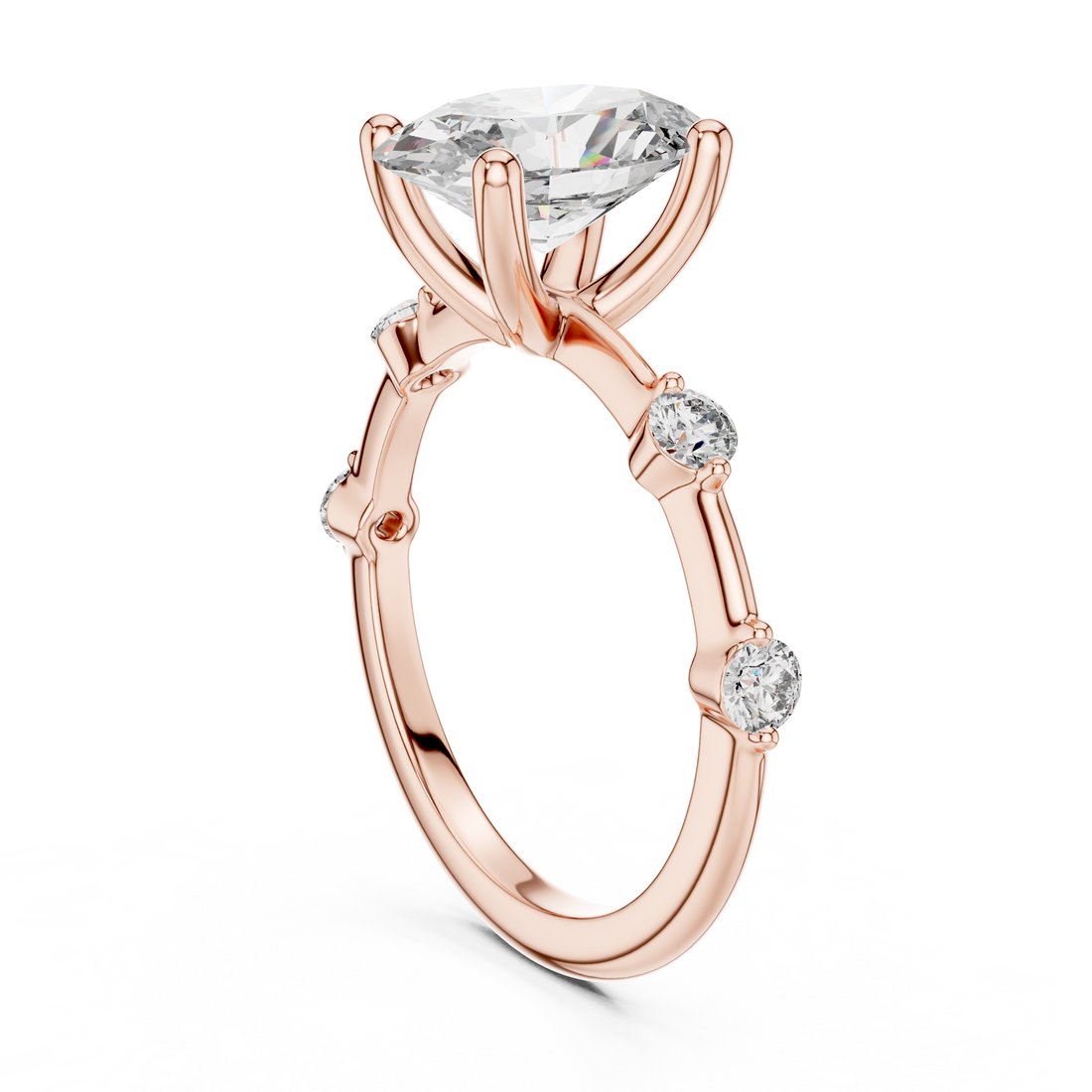 Oval Solitaire Diamond Ring with Round Side Accents