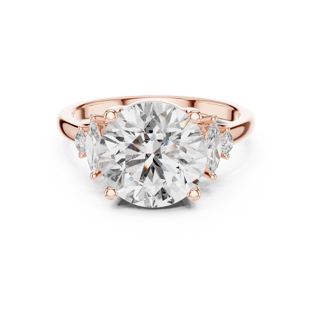 Round Solitaire Diamond Ring with Oval Side Accents