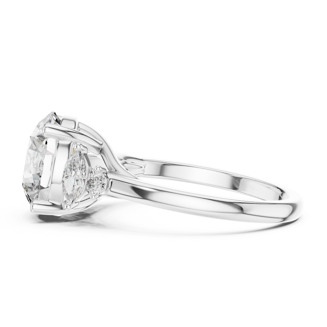 Round Solitaire Diamond Ring with Oval Side Accents