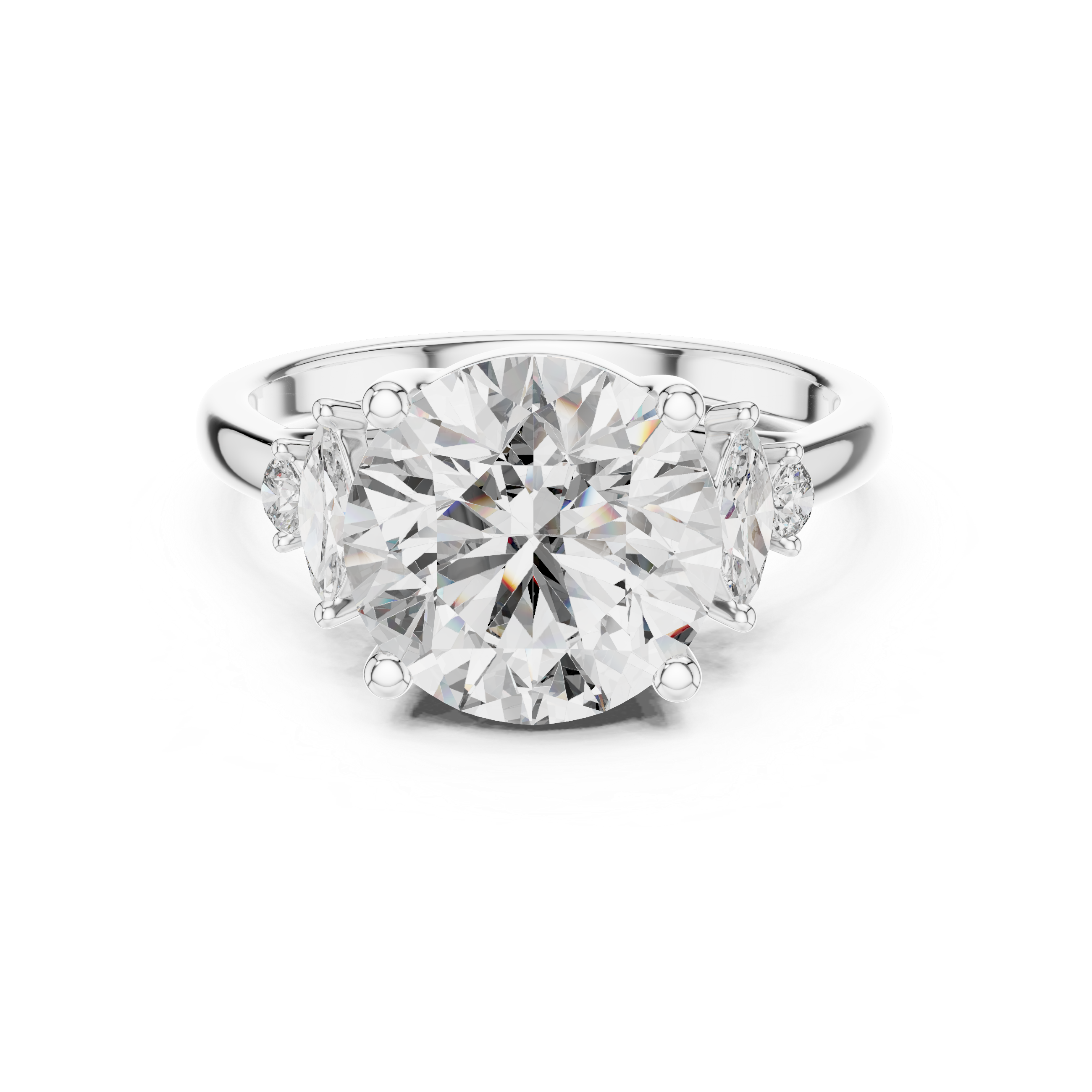 Round Solitaire Diamond Ring with Oval Side Accents