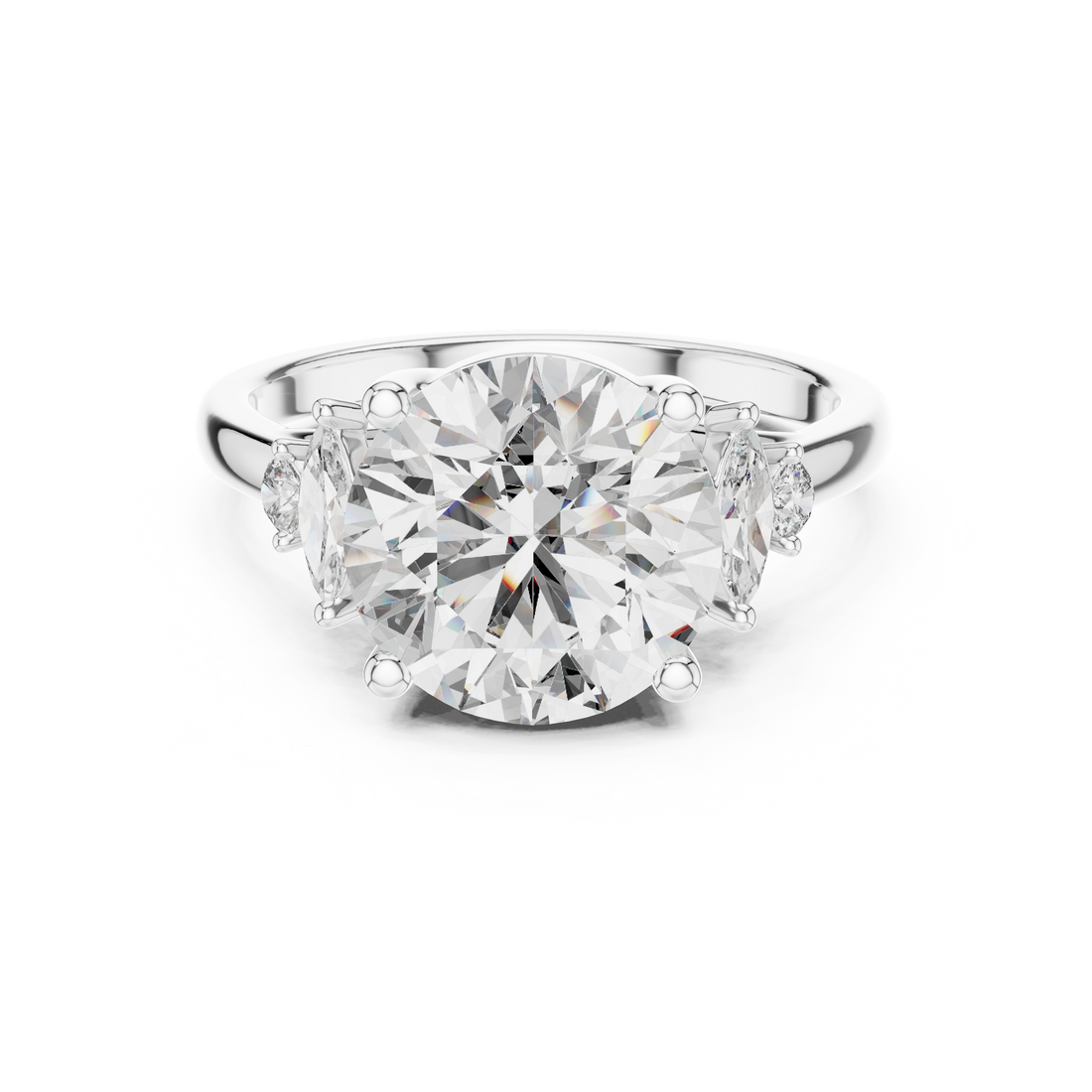 Round Solitaire Diamond Ring with Oval Side Accents