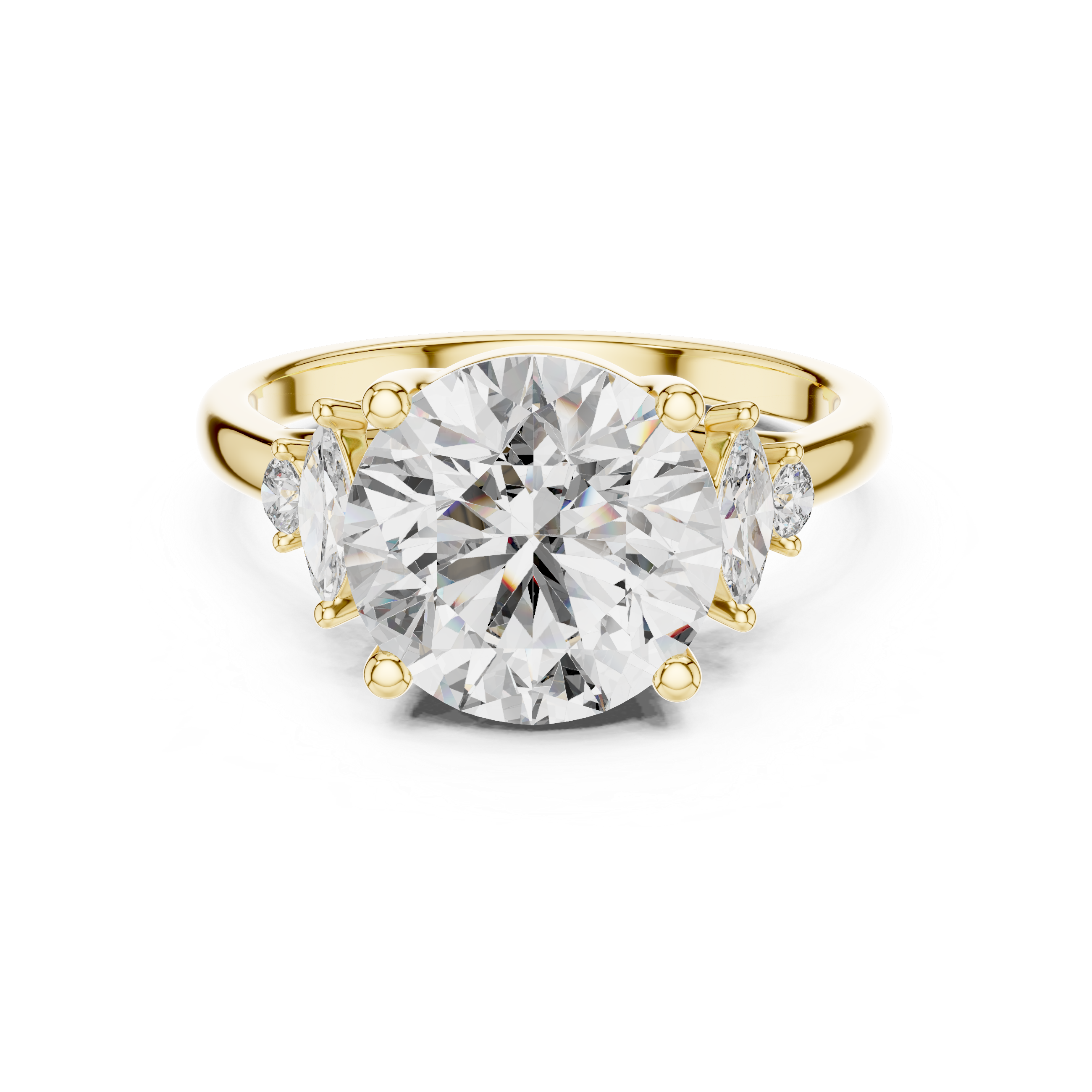Round Solitaire Diamond Ring with Oval Side Accents