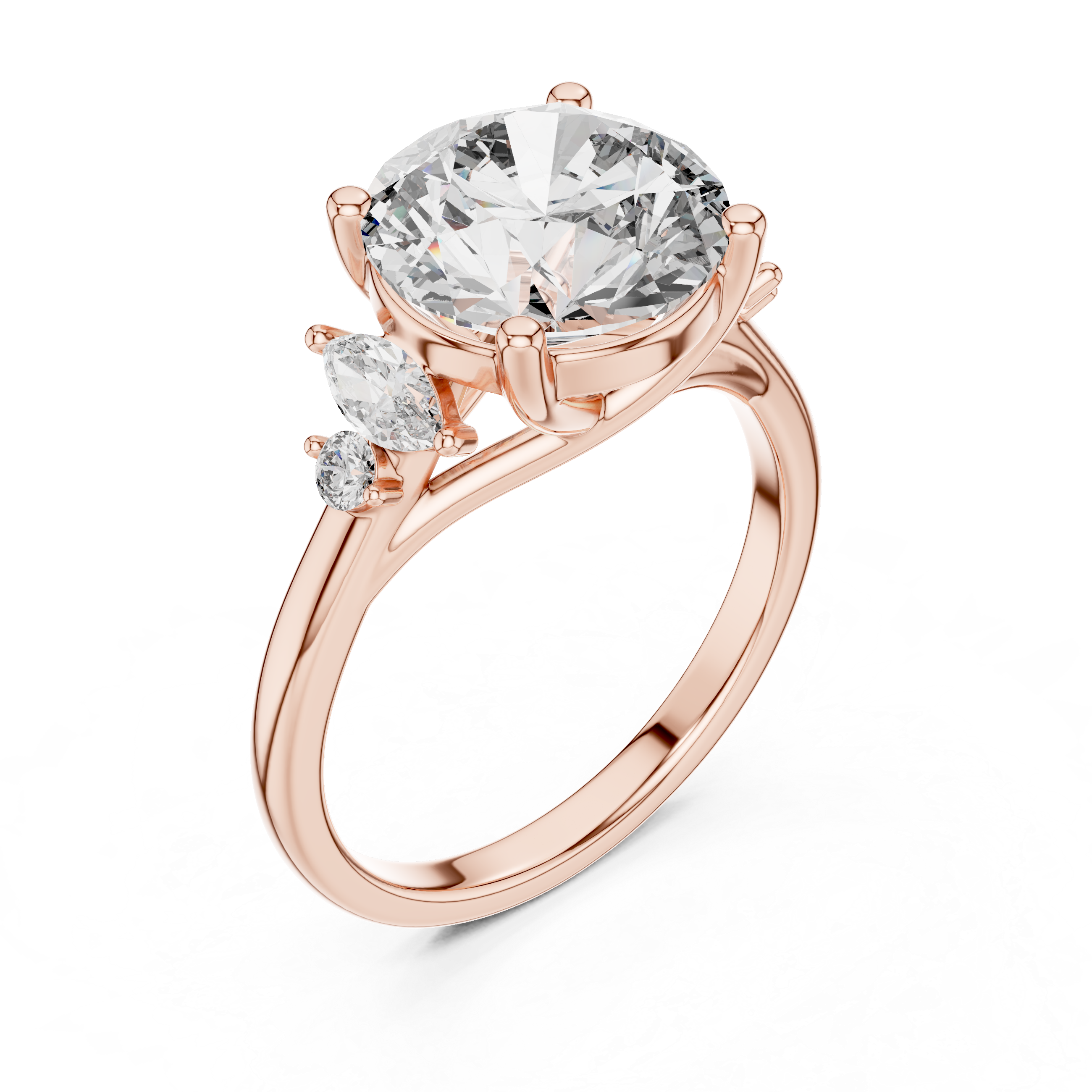 Round Solitaire Diamond Ring with Oval Side Accents